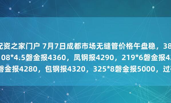 配资之家门户 7月7日成都市场无缝管价格午盘稳，38*3攀成钢报5320，108*4.5磐金报4360，凤钢报4290，219*6磐金报4280，包钢报4320，325*8磐金报5000，过磅含税。（元/吨）